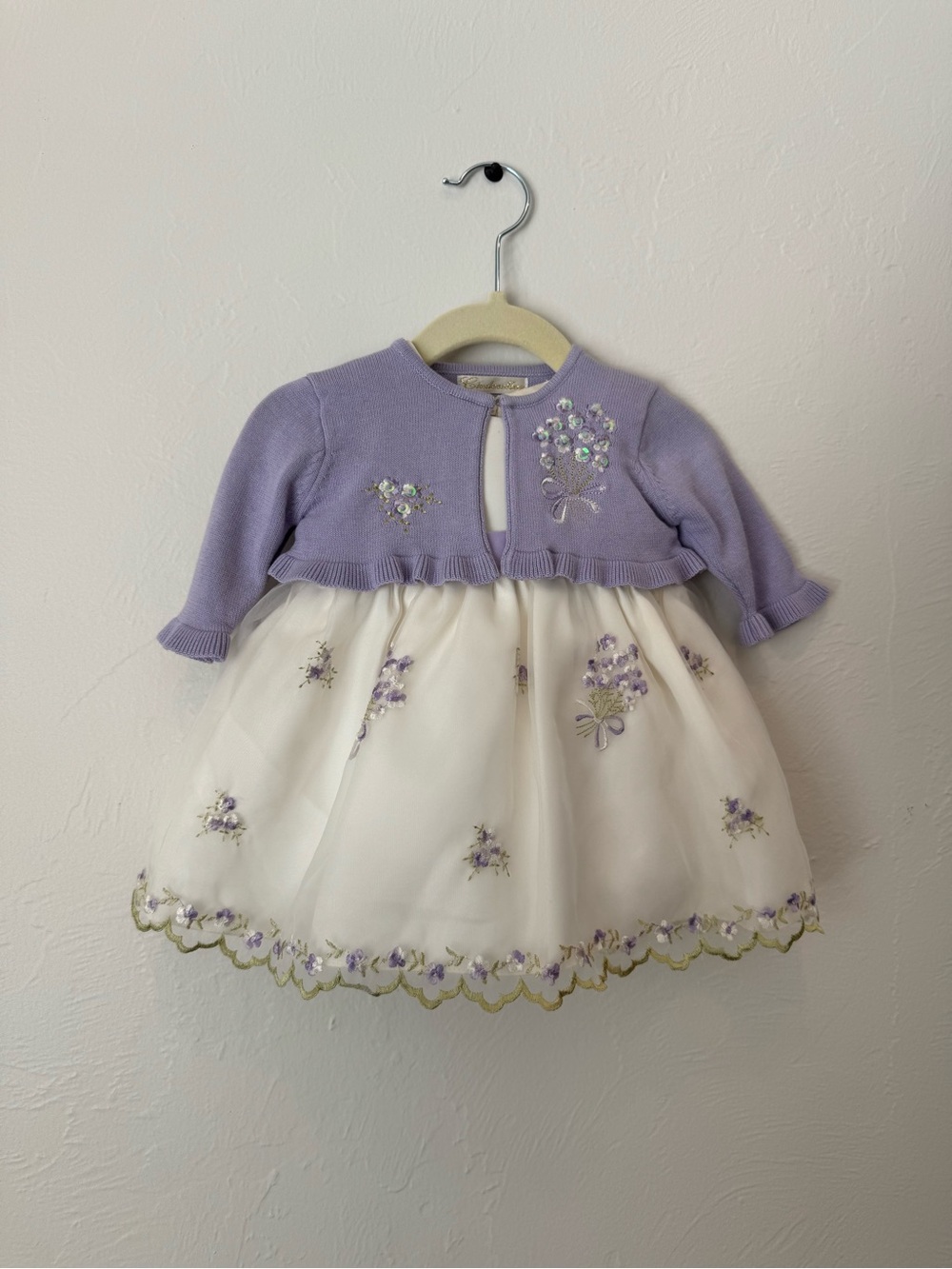 Cinderella Lavender Floral Embroidered Dress & Cardigan Set
